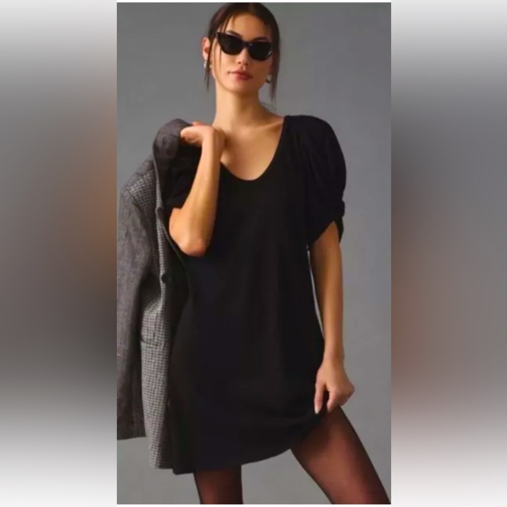 NWT $80 Anthropologie Amadi LBD Dress Puff Sleeve small